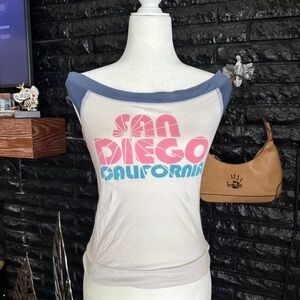 Hollister White and Blue Fitted Crop T-Shirt